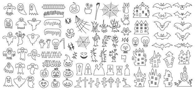 Set of silhouettes of Halloween on a white background Vector illustration