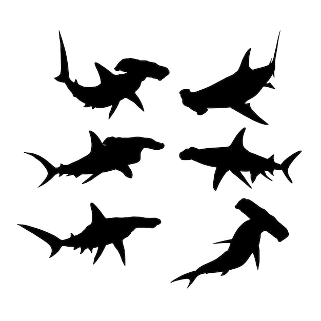 Vector set of silhouettes of hammerhead sharks