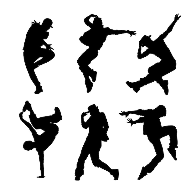 Set of silhouettes of hip hop dance