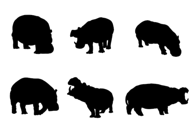 Set of silhouettes of hippopotamus vector design