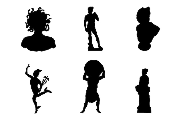 Set of silhouettes of historic statues vector design