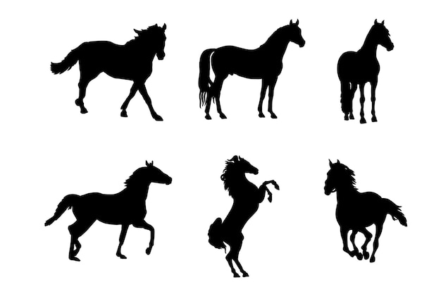 Set di sagome di disegno vettoriale di cavalli