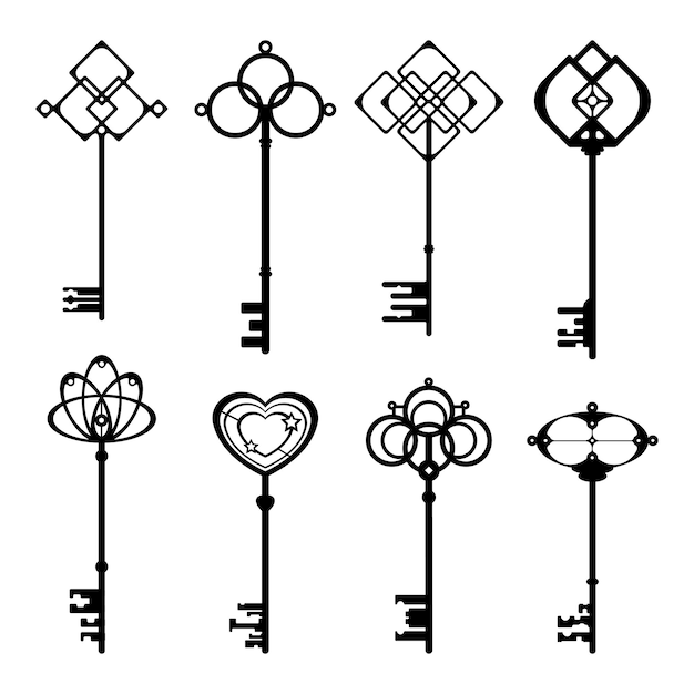 Set of silhouettes of keys Tattoo Vector illustrations