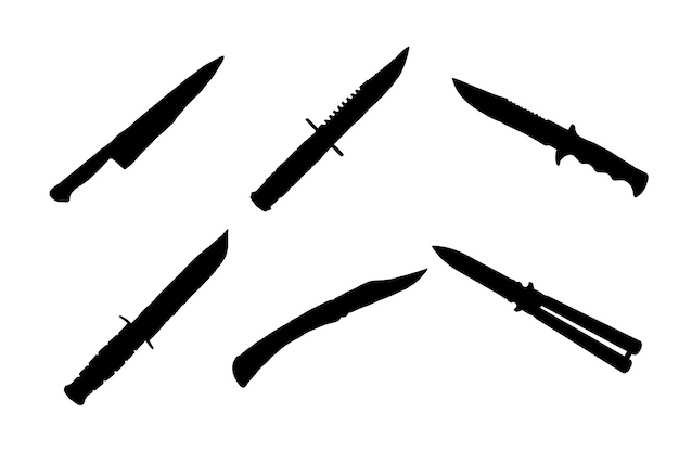 Set of silhouettes of knives vector design