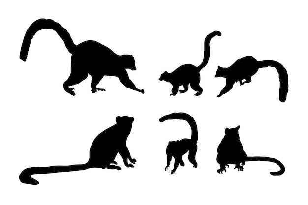 Set of silhouettes of lemurs vector design