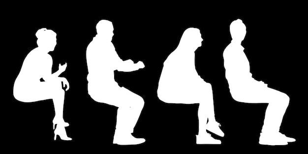 男性と女性のシルエットのセット、背景に分離された立っている人々 のグループ