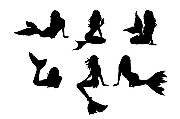 Set of silhouettes of mermaids vector designs