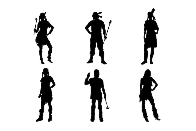 Vector set of silhouettes of native american indian costumes vector design