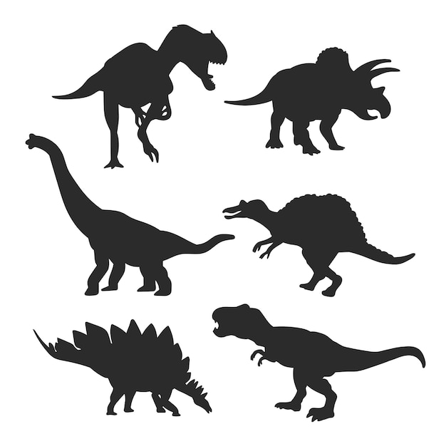 Установите силуэты динозавров. группа векторных иллюстраций
