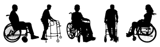 Vector set of silhouettes of people with disabilities men and women with different types of disabilities