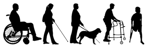 Set of silhouettes of people with disabilitiesMen and women with different types of disabilities