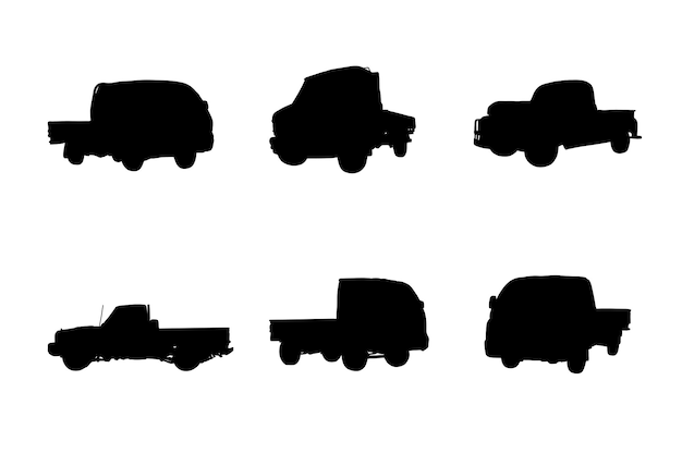 Set of silhouettes of pickup trucks vector design