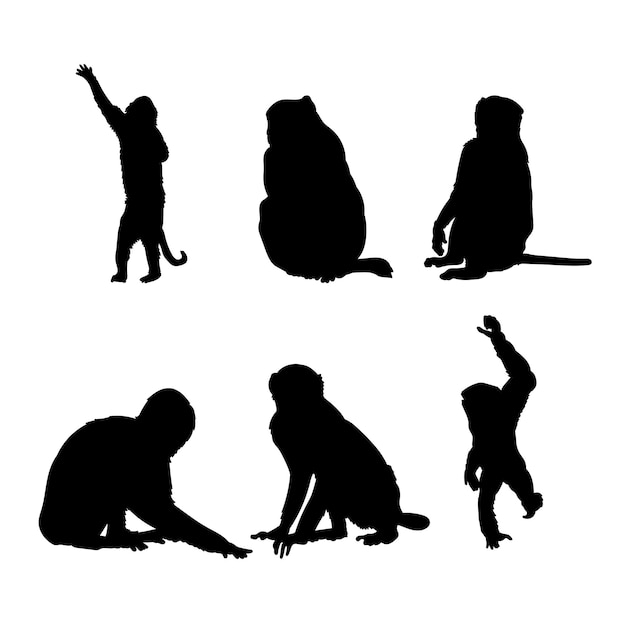 Set of silhouettes of primate monkeys vector design