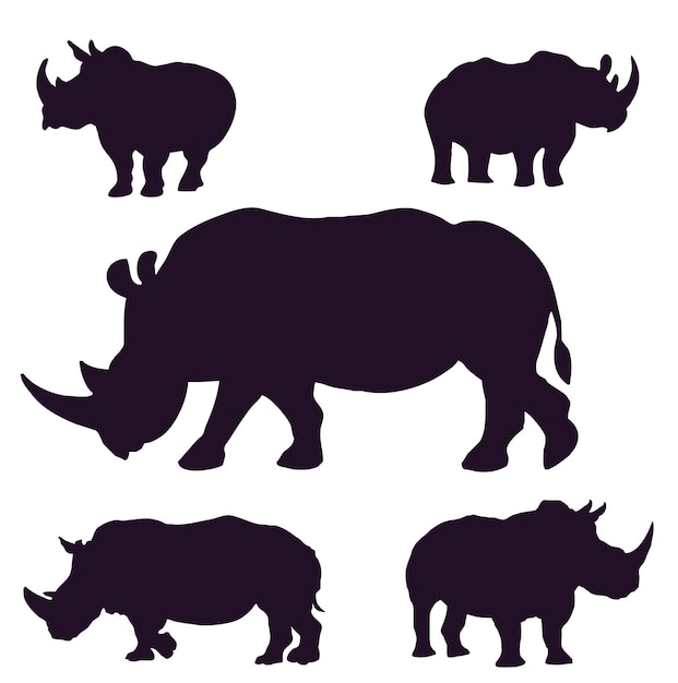 Vector set of silhouettes of rhinos a set of silhouettes of rhinoceros are shown