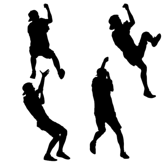 Vector set of silhouettes runners on sprint man and woman