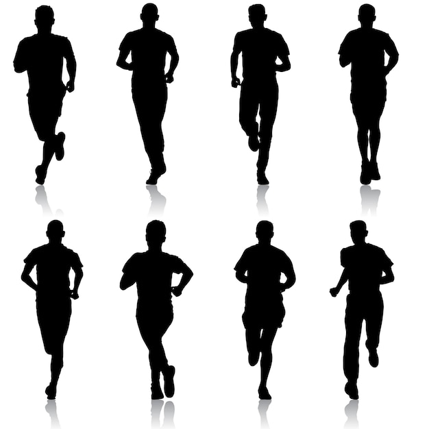 Set of silhouettes runners on sprint man