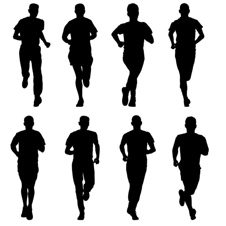 Vector set of silhouettes runners on sprint man