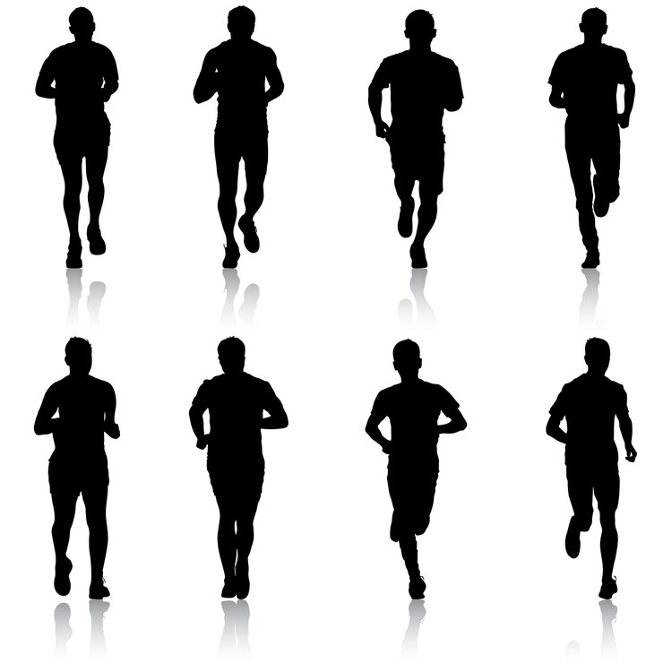 Vector set of silhouettes runners on sprint men vector illustration