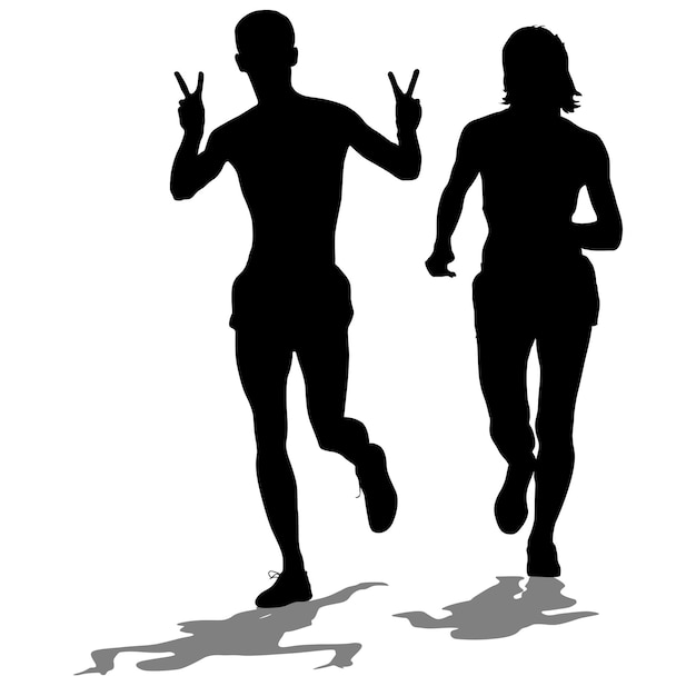 Set di sagome corridori su sprint uomini e donne illustrazione vettoriale