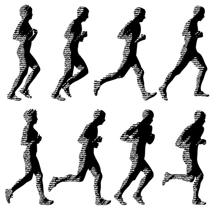 Vector set of silhouettes runners on sprint men and woman