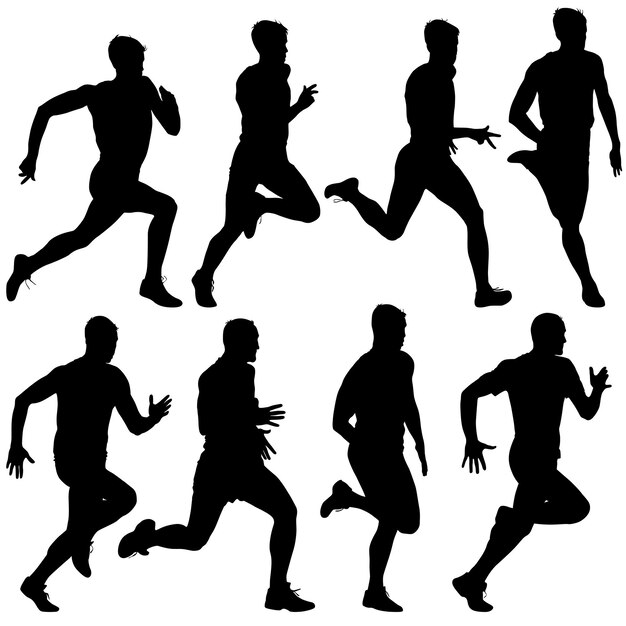 Set of silhouettes Runners on sprint men