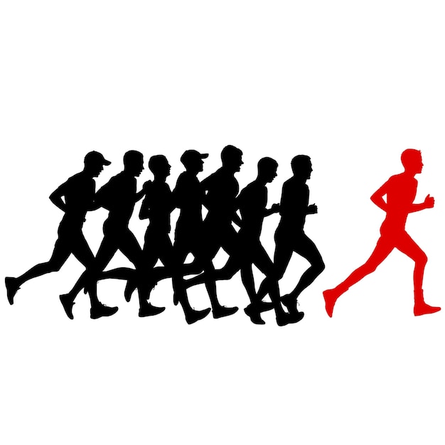 Vector set of silhouettes runners on sprint men