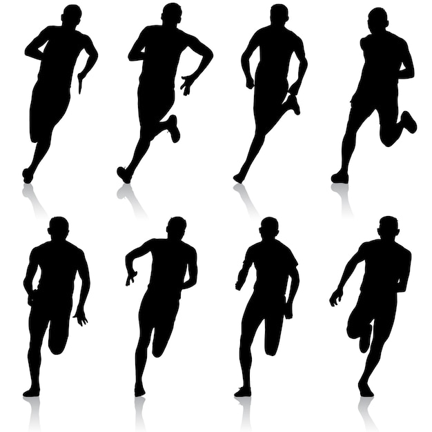 Set of silhouettes Runners on sprint men