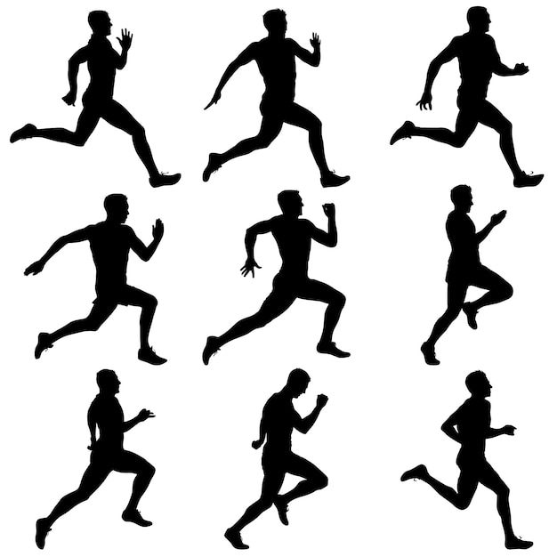 Set of silhouettes Runners on sprint men