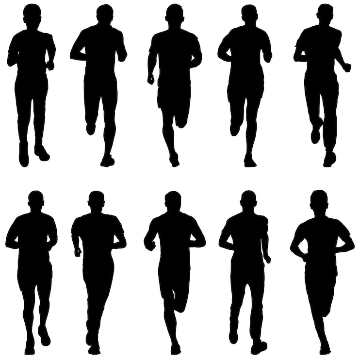 Vector set of silhouettes runners on sprint men