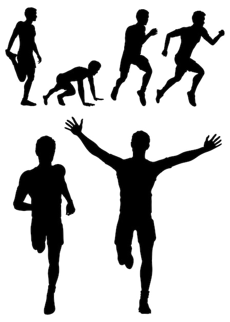 Set of silhouettes of a running man illustration for design