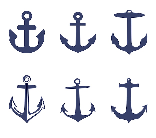 Set of silhouettes of ship anchors