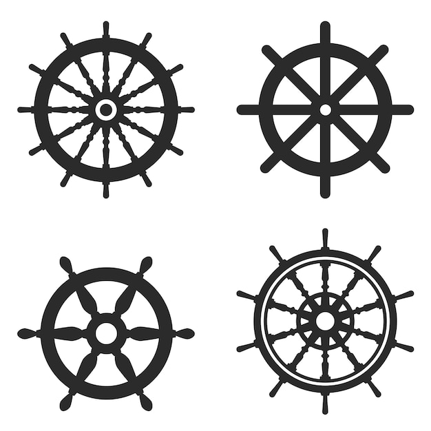 A set of silhouettes of a ship's helm Rudders of the ship