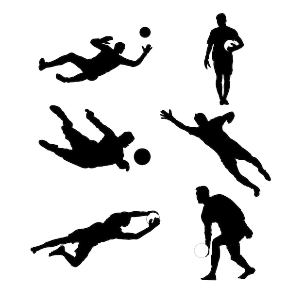 Set of silhouettes of soccer goal keepers vector design