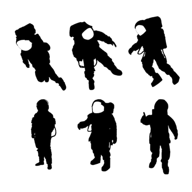 Set of silhouettes of space astronauts