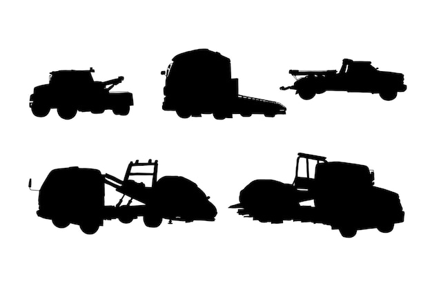 Set of silhouettes of towing truck vector design