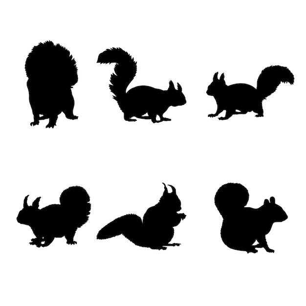 Vector set of silhouettes of tree squirrels vector design