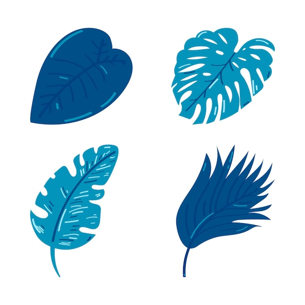 Vector set of silhouettes of tropical leaves isolated on white