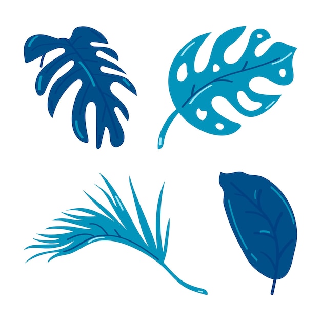 Vector set of silhouettes of tropical leaves isolated on white