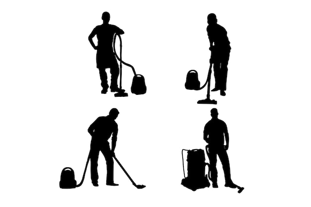 Set of silhouettes of vacuum cleaner cleaning vector design