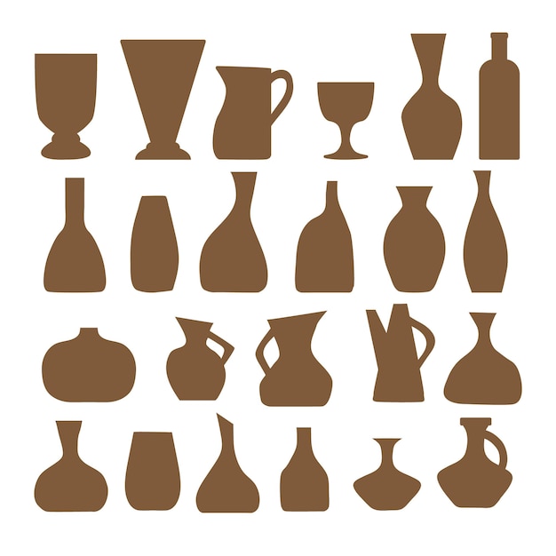 A set of silhouettes of vases and pots of various shapes