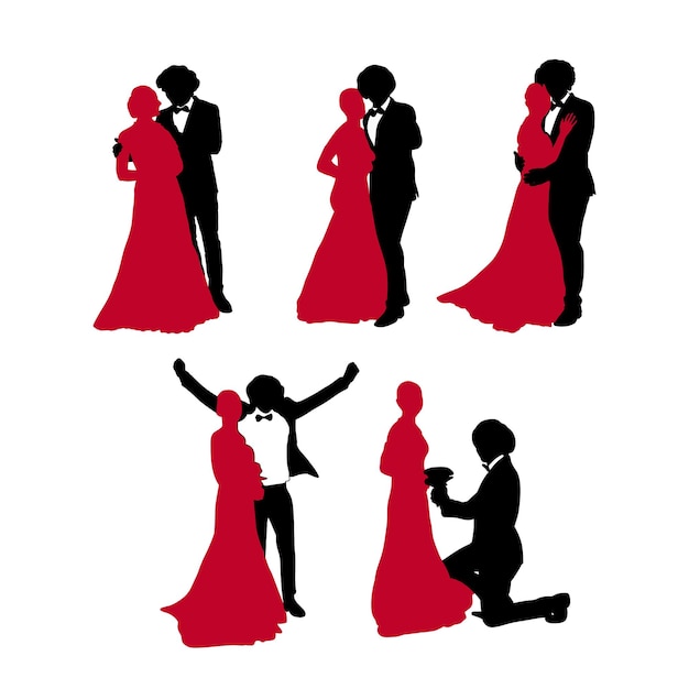 Set of silhouettes of a wedding couple