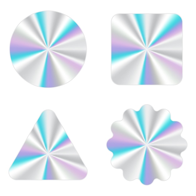Set of silver holographic sticker Holographic sticker quality emblem Shiny rainbow emblem Symbol of certification product Vector illustration