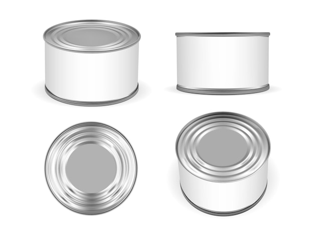 Set of silver metal tin can isolated