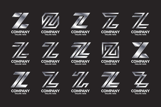 シルバーモノグラム文字Zロゴデザインテンプレートのセット