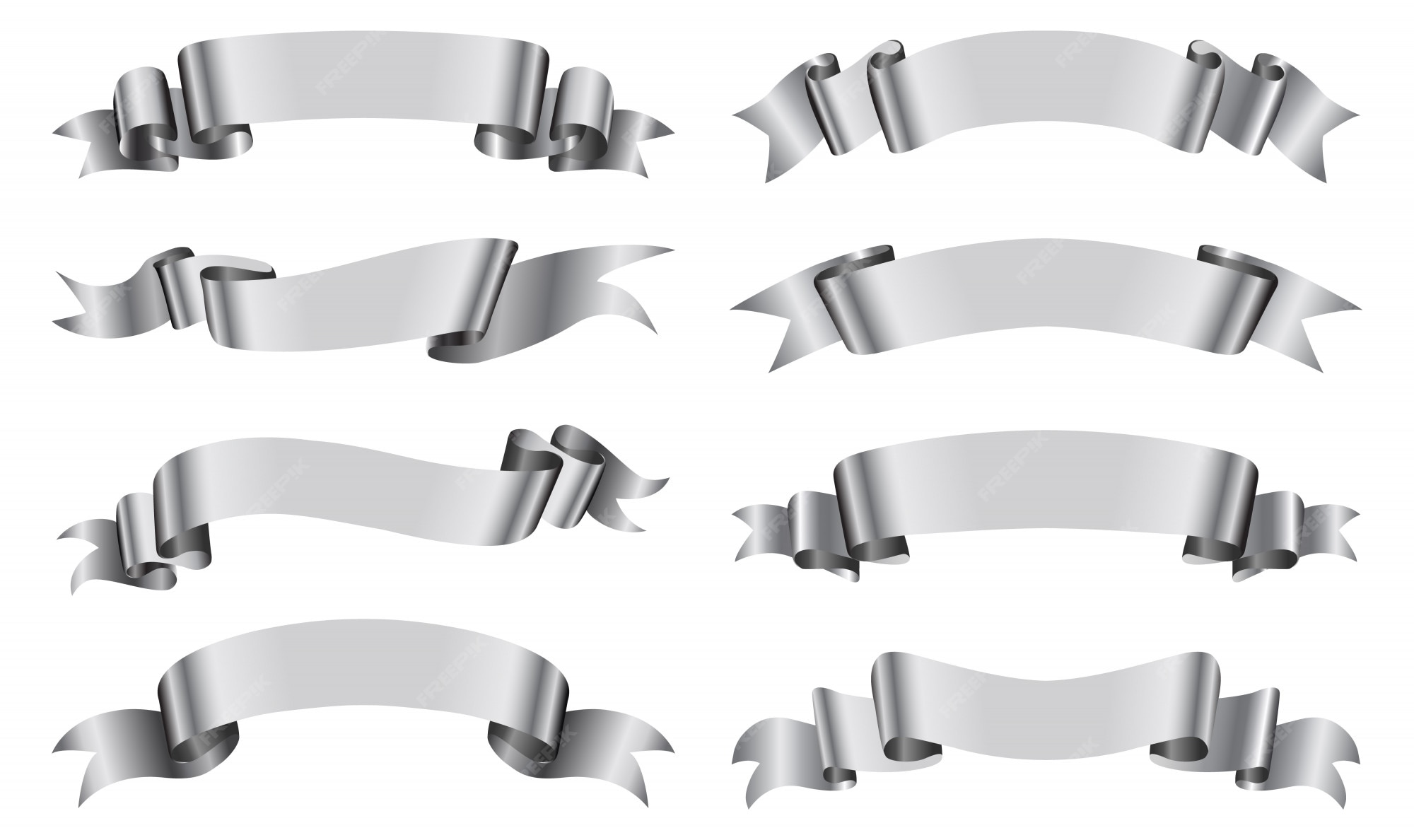 Premium Vector | Set of silver ribbons
