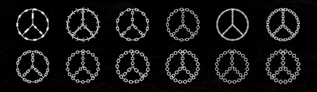 Vector a set of silver rings with the words peace and peace