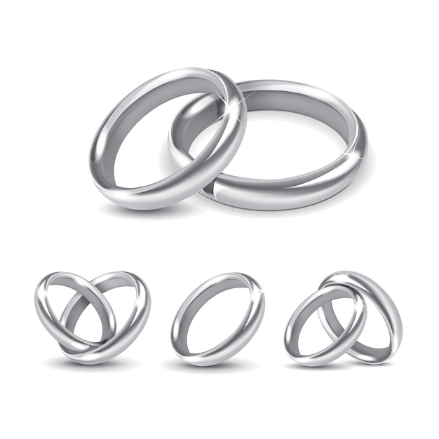 Set of Silver Wedding Rings Isolated on White