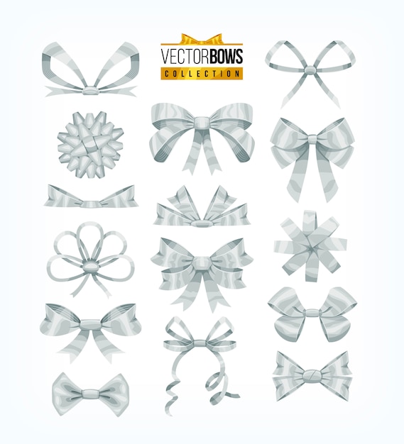 Vector set of silver white bows.  illustration.