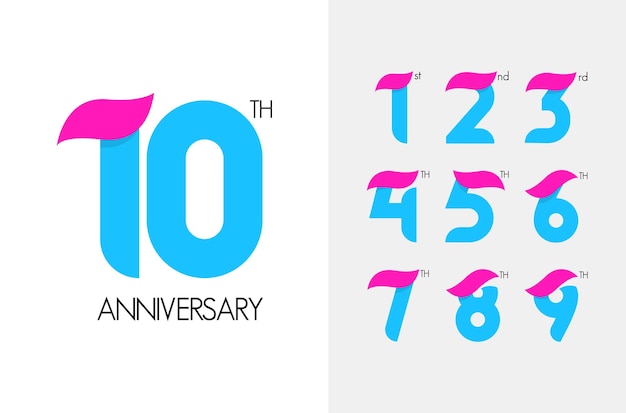 Set of simple anniversary logo Birthday design with curved ribbon icon