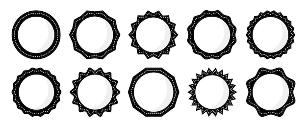 set of simple circle frame vector icon set collection of empty circular stamp round zigzag circle